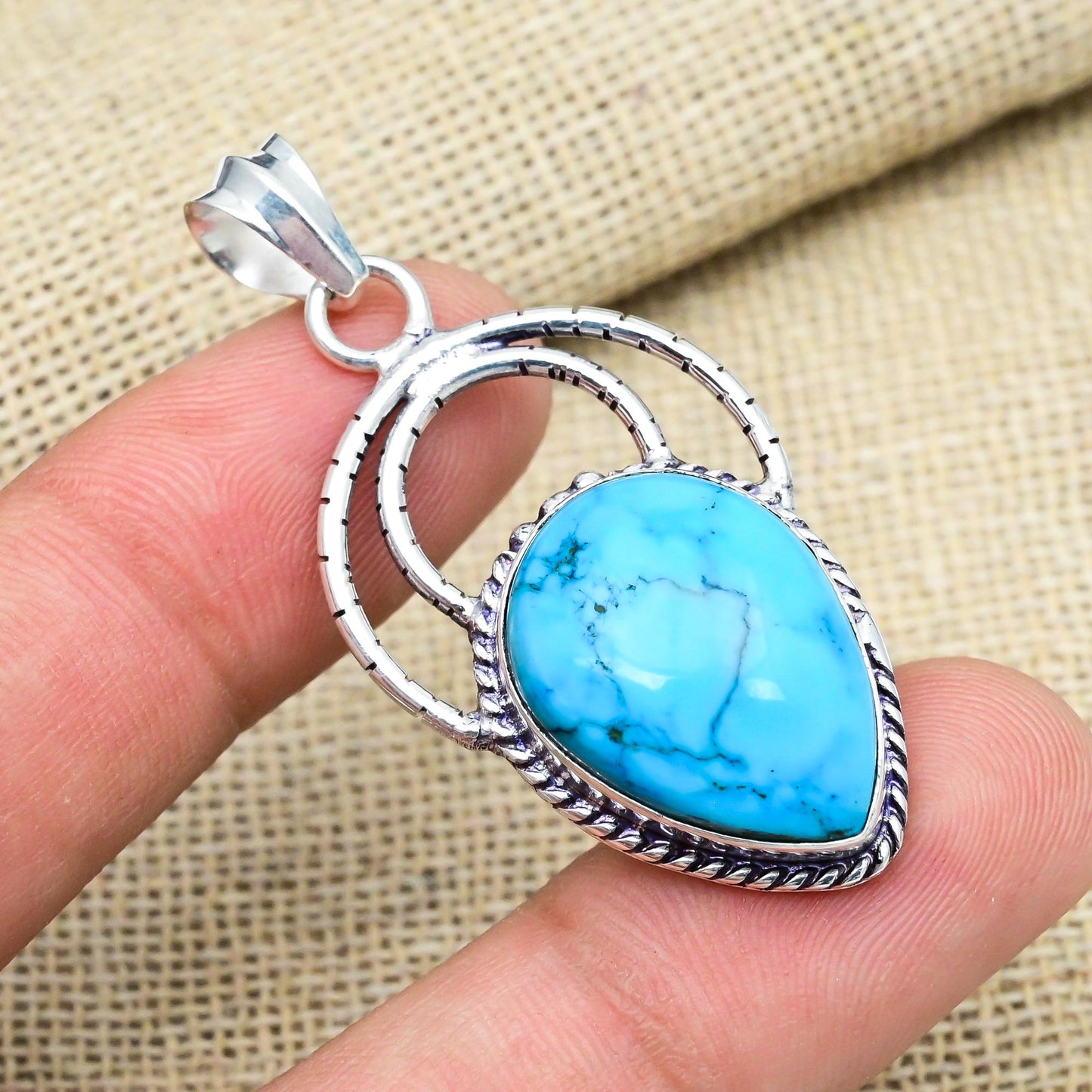 Blue Turquoise Sterling Silver Pendant