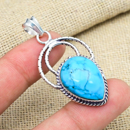 Blue Turquoise Sterling Silver Pendant