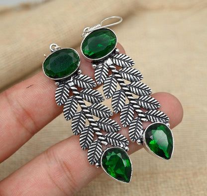 Green Chrome Diopside Sterling Silver Earrings