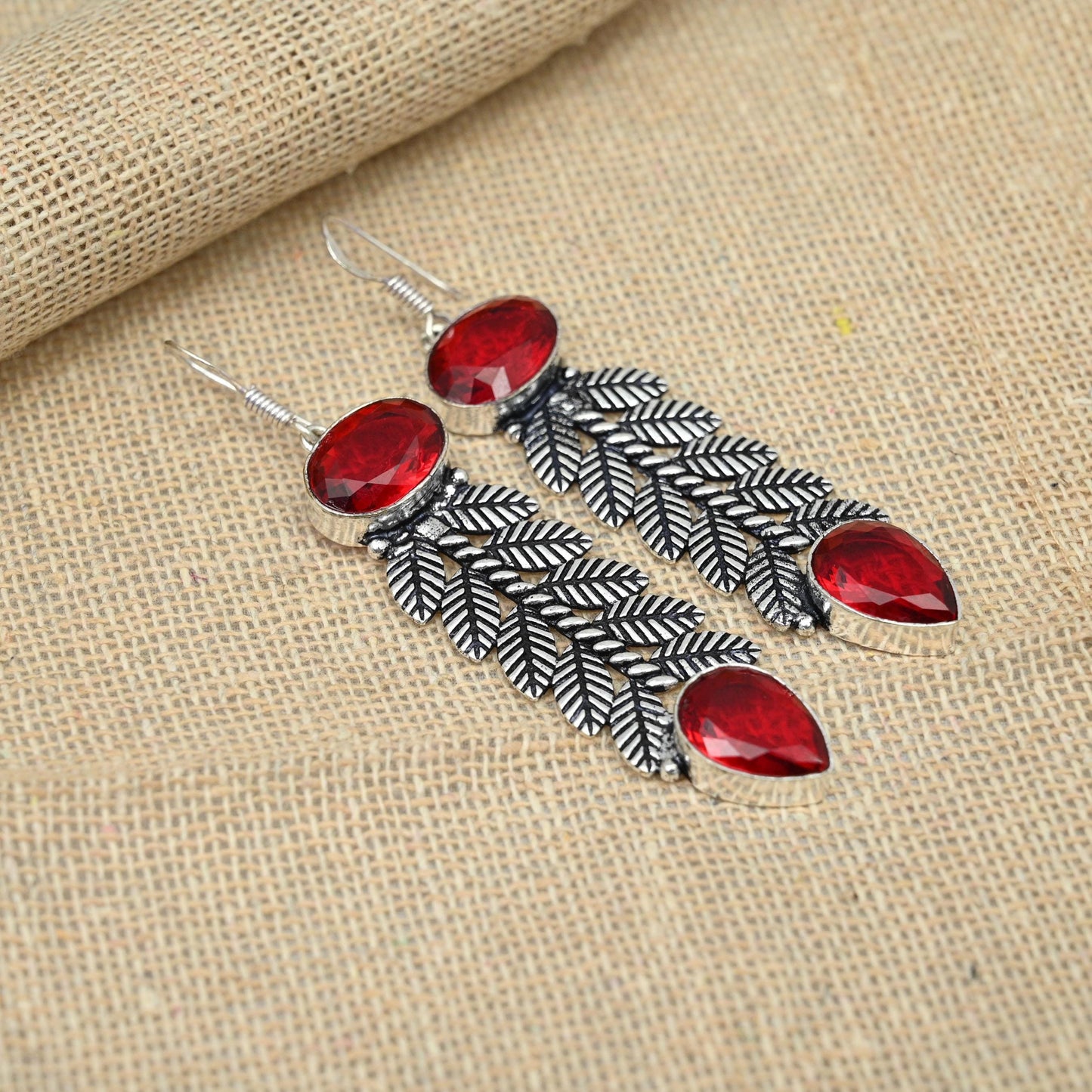 Red Garnet Sterling Silver Earrings