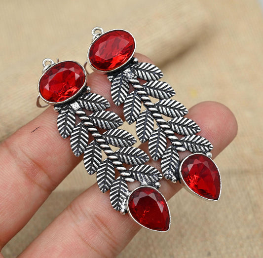 Red Garnet Sterling Silver Earrings