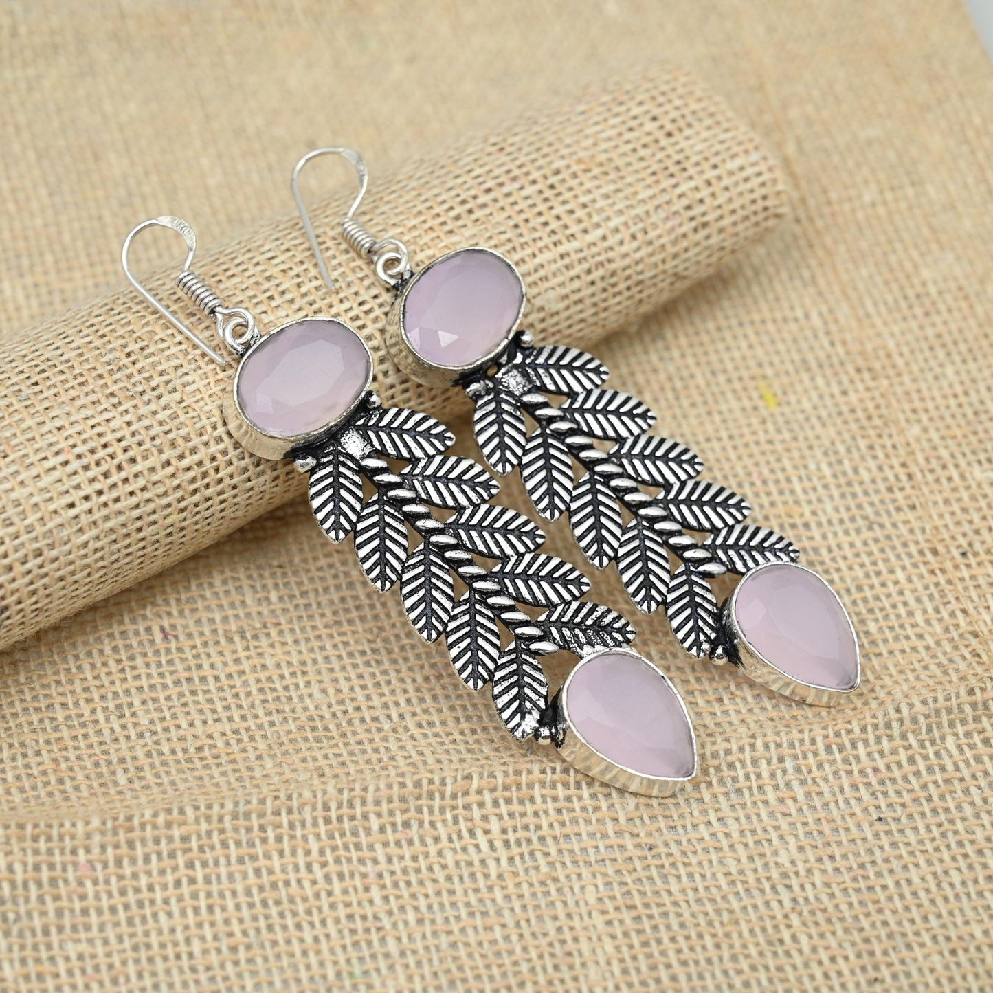 Pink Chalcedony Sterling Silver Dangle Earrings