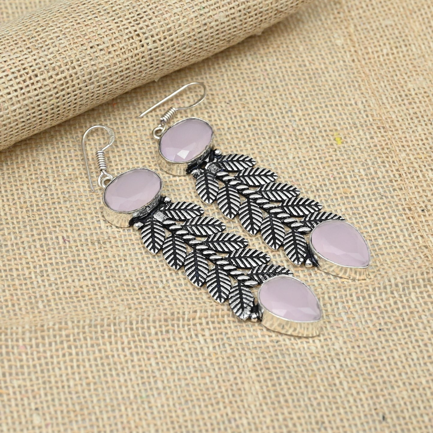 Pink Chalcedony Sterling Silver Dangle Earrings