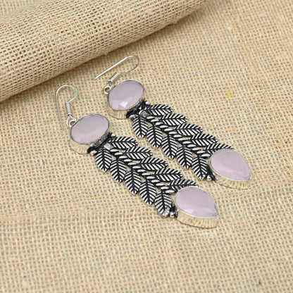 Pink Chalcedony Sterling Silver Dangle Earrings