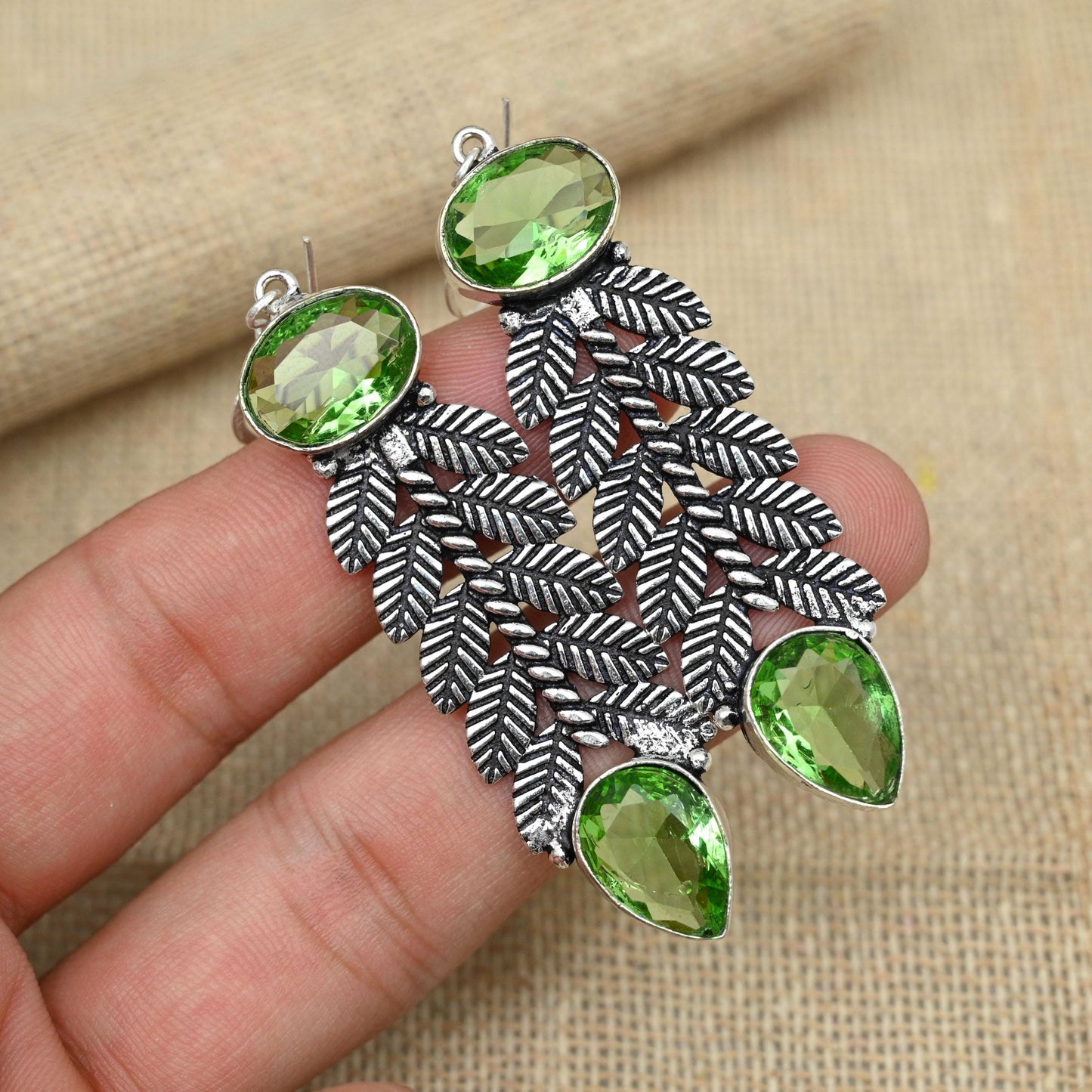 Green Tsavorite Sterling Silver Statement Earrings