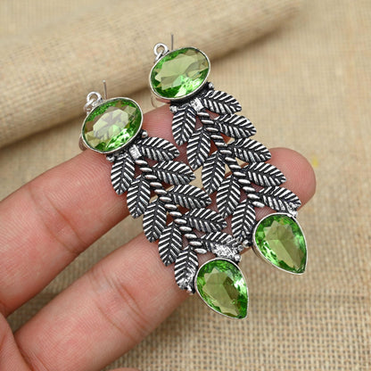 Green Tsavorite Sterling Silver Statement Earrings