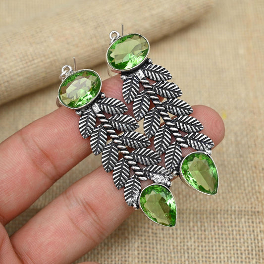 Green Tsavorite Sterling Silver Statement Earrings