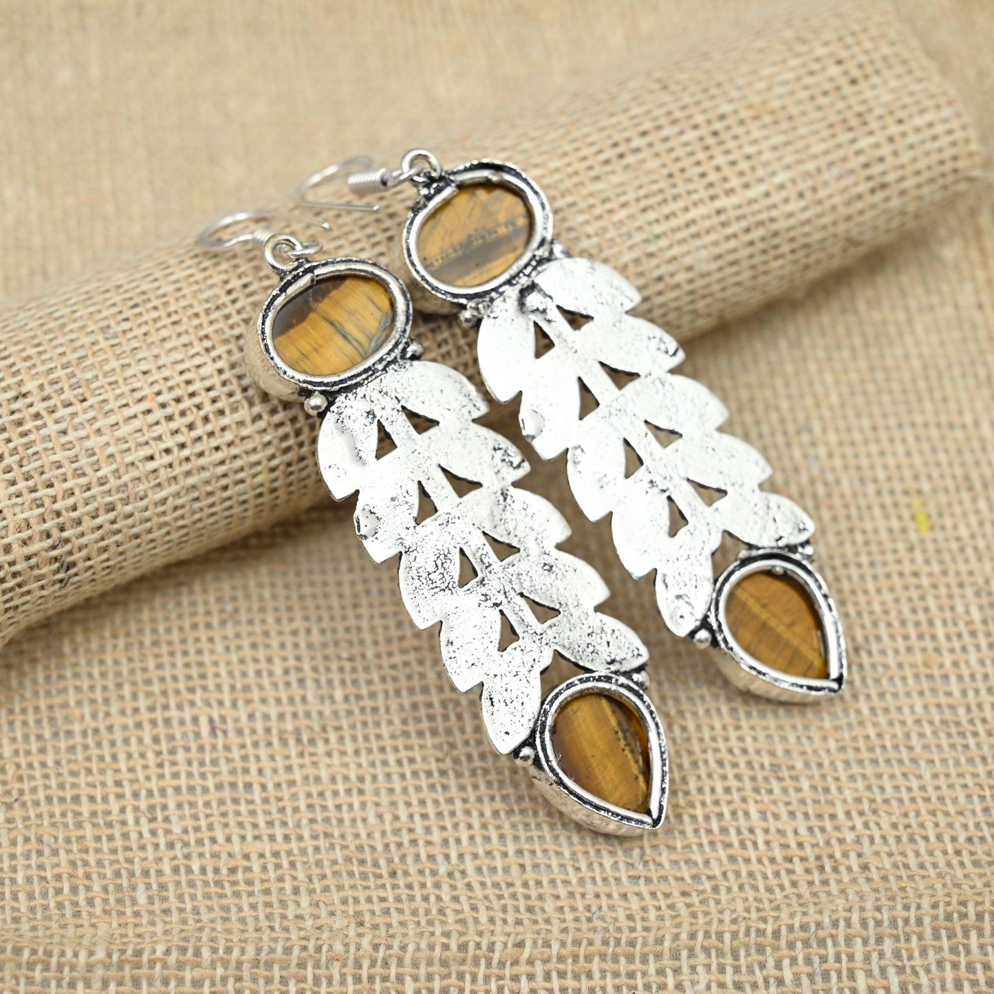 Brown Tiger Eye Silver Earrings