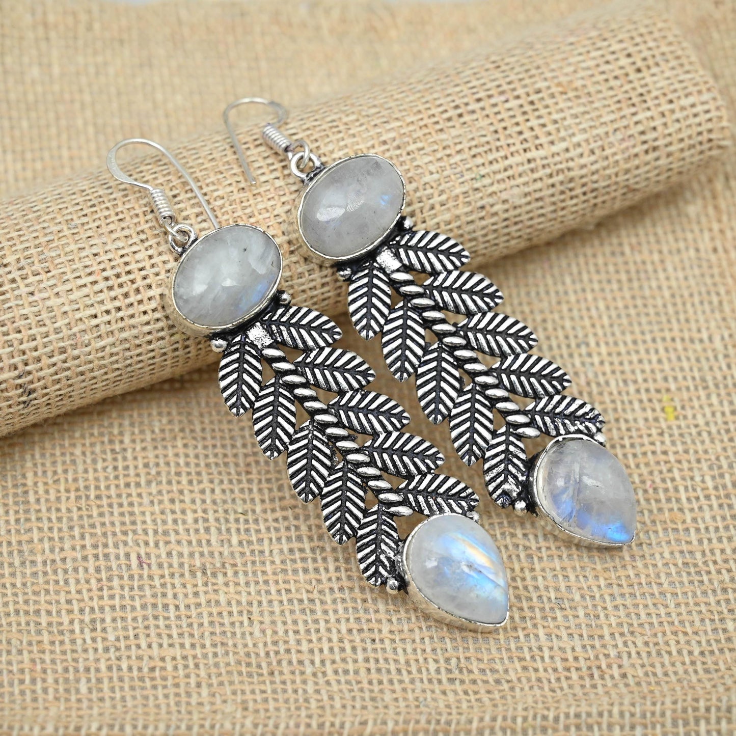 Rainbow Moonstone Sterling Silver Earrings