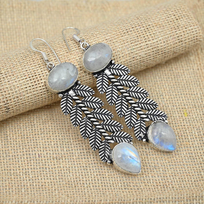 Rainbow Moonstone Sterling Silver Earrings