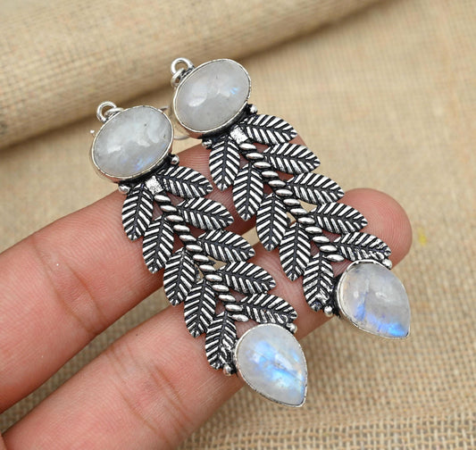 Rainbow Moonstone Sterling Silver Earrings