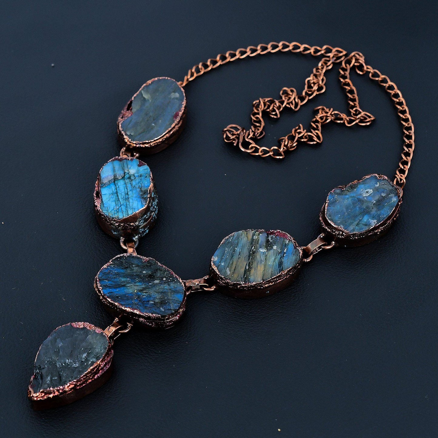 Blue Green Labradorite Gemstone Necklace
