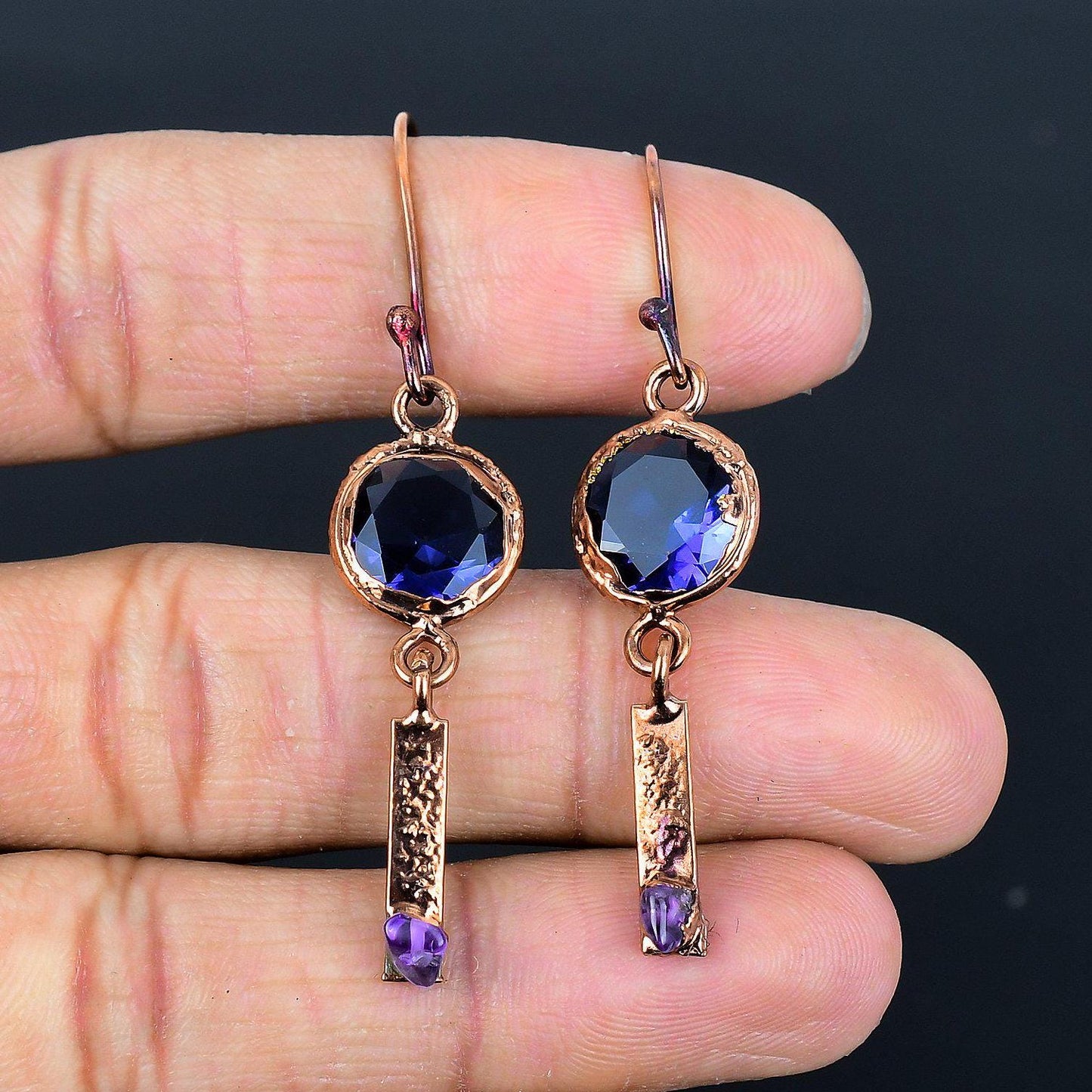 Purple Amethyst Gemstone Drop Earrings