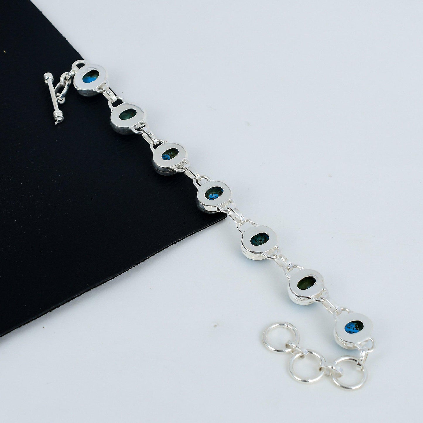 Blue Turquoise Gemstone Sterling Silver Bracelet