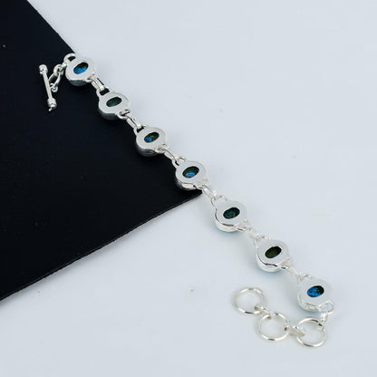 Blue Turquoise Gemstone Sterling Silver Bracelet