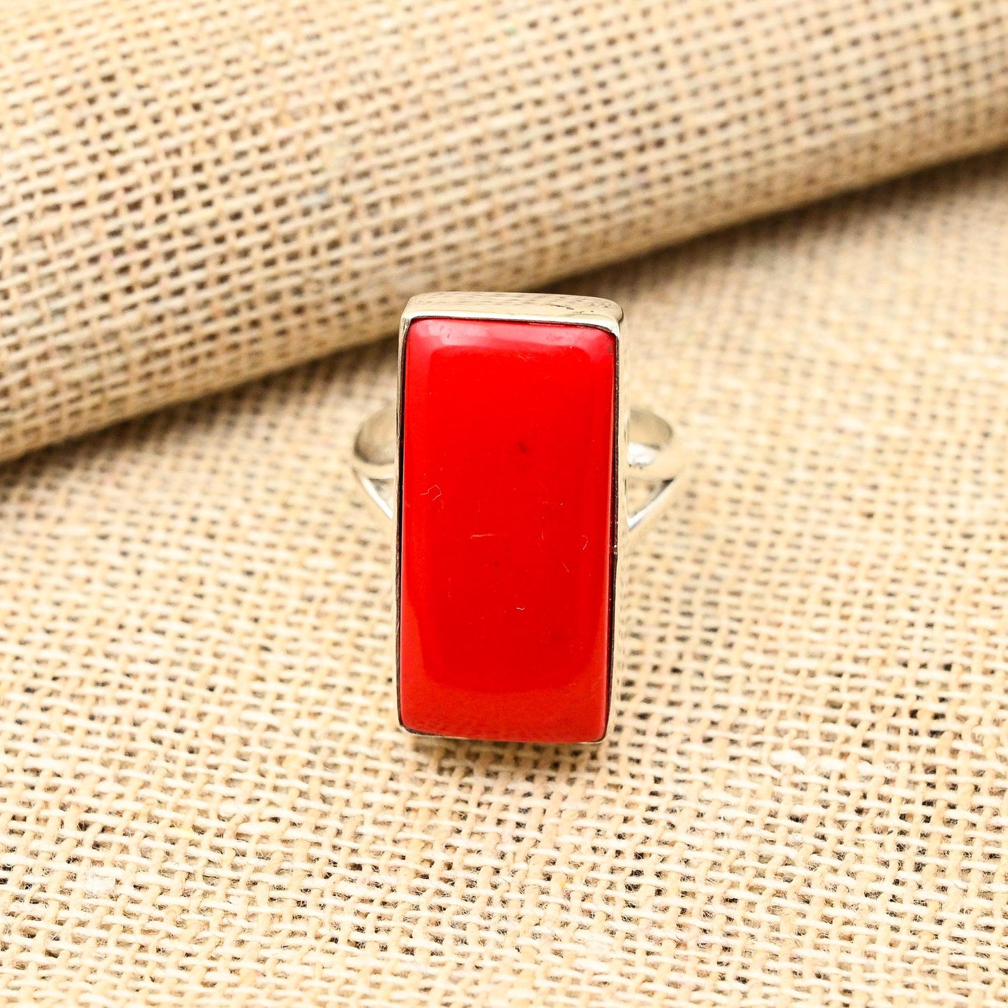 Red Coral Sterling Silver Ring