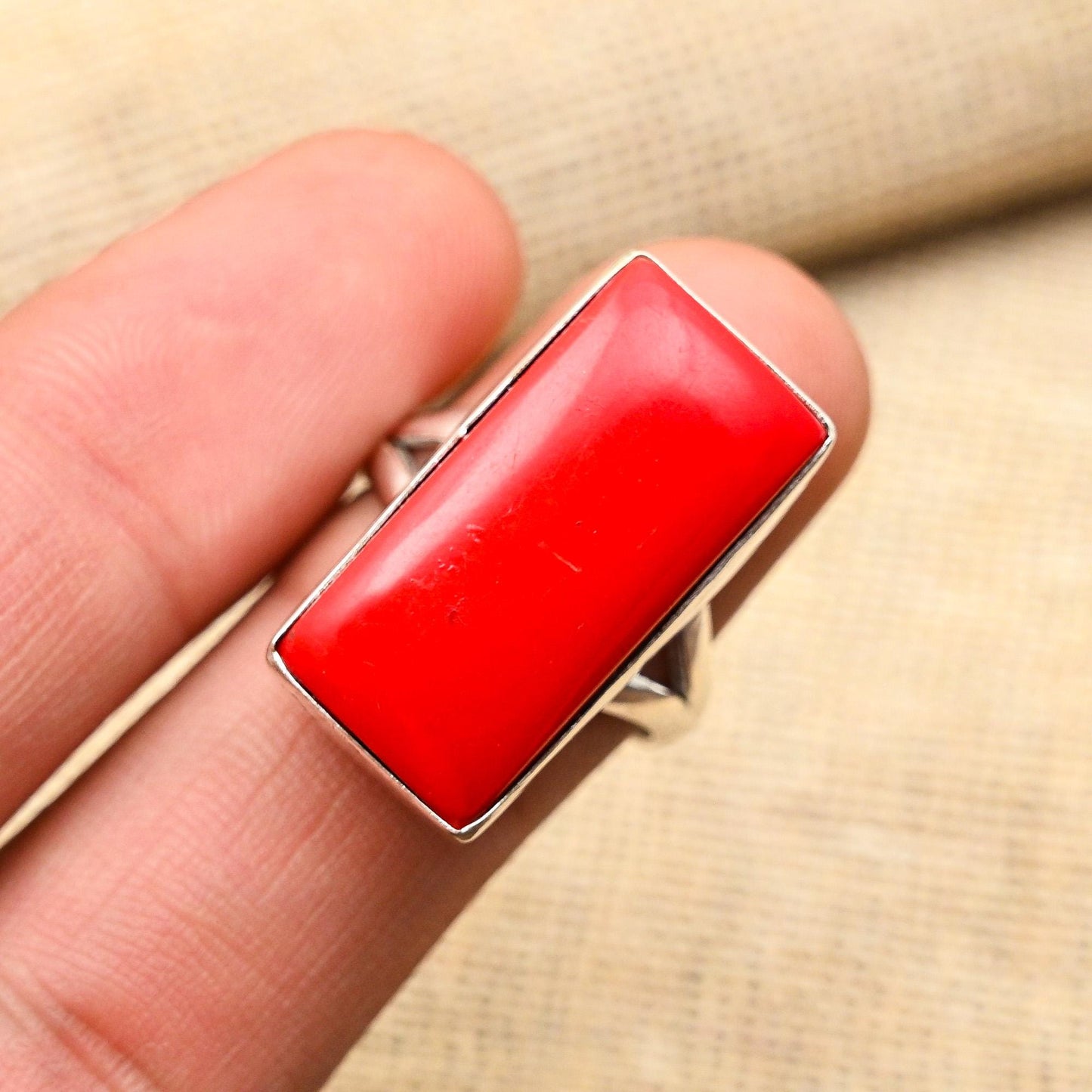 Red Coral Sterling Silver Ring
