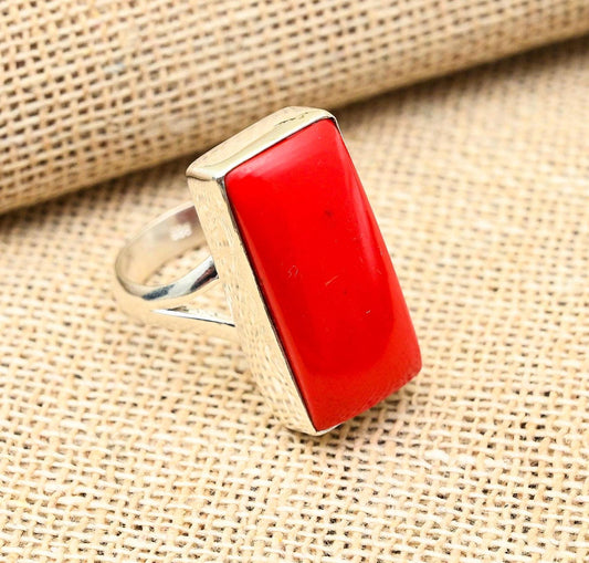 Red Coral Sterling Silver Ring