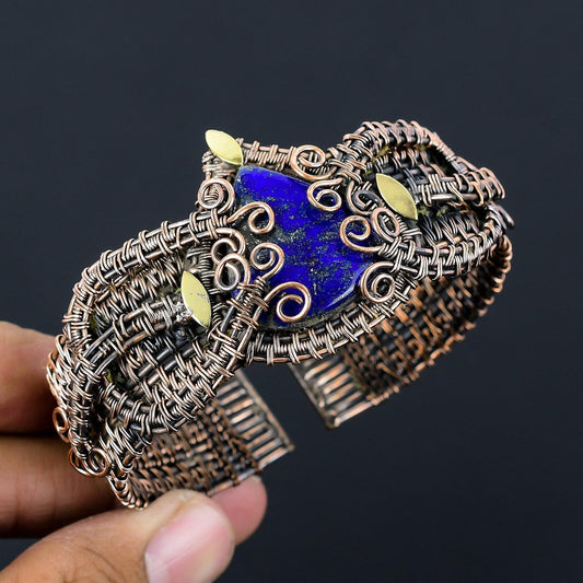 Blue Lapis Lazuli Gemstone Cuff Bracelet