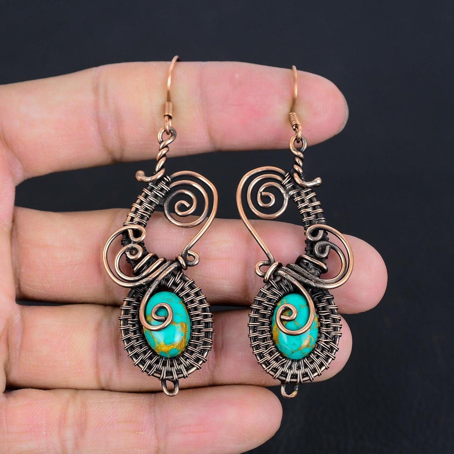 Turquoise Gemstone Copper Dangle Earrings
