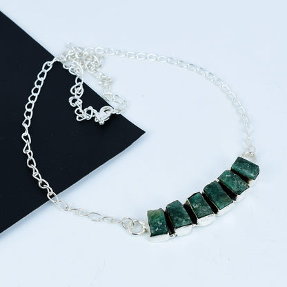 Green Raw Emerald 925 Sterling Silver Necklace