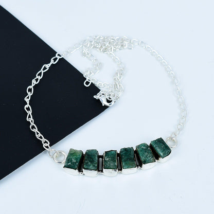 Green Raw Emerald 925 Sterling Silver Necklace