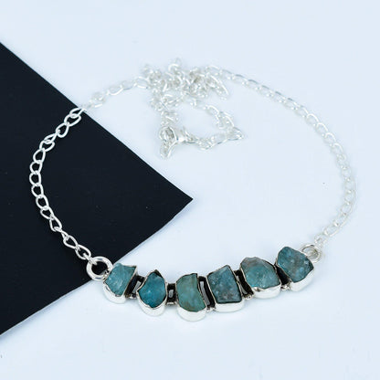 Raw Blue Apatite Sterling Silver Necklace