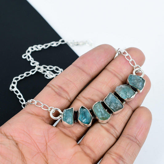 Raw Blue Apatite Sterling Silver Necklace