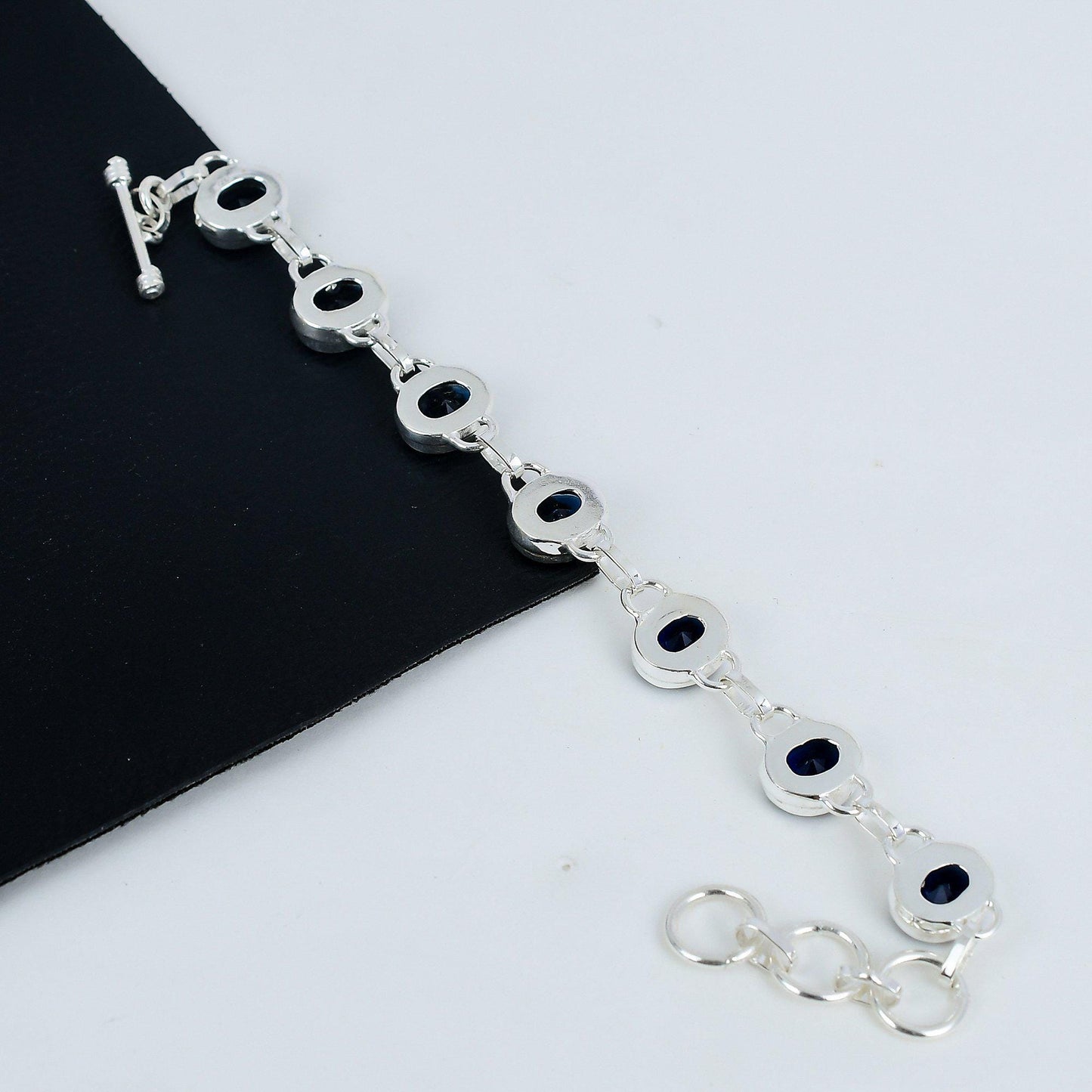 Blue Sapphire Gemstone Sterling Silver Bracelet