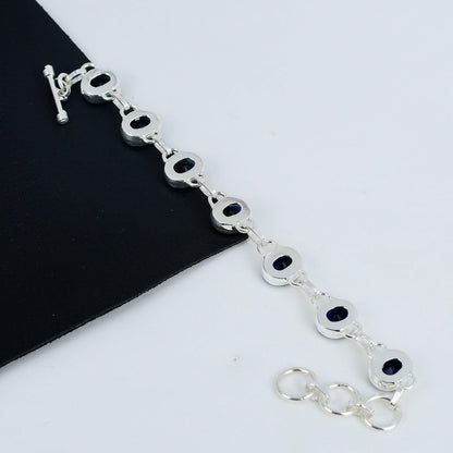 Blue Sapphire Gemstone Sterling Silver Bracelet