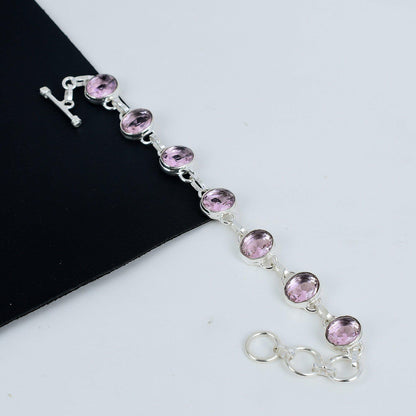 Pink Kunzite Sterling Silver Adjustable Bracelet
