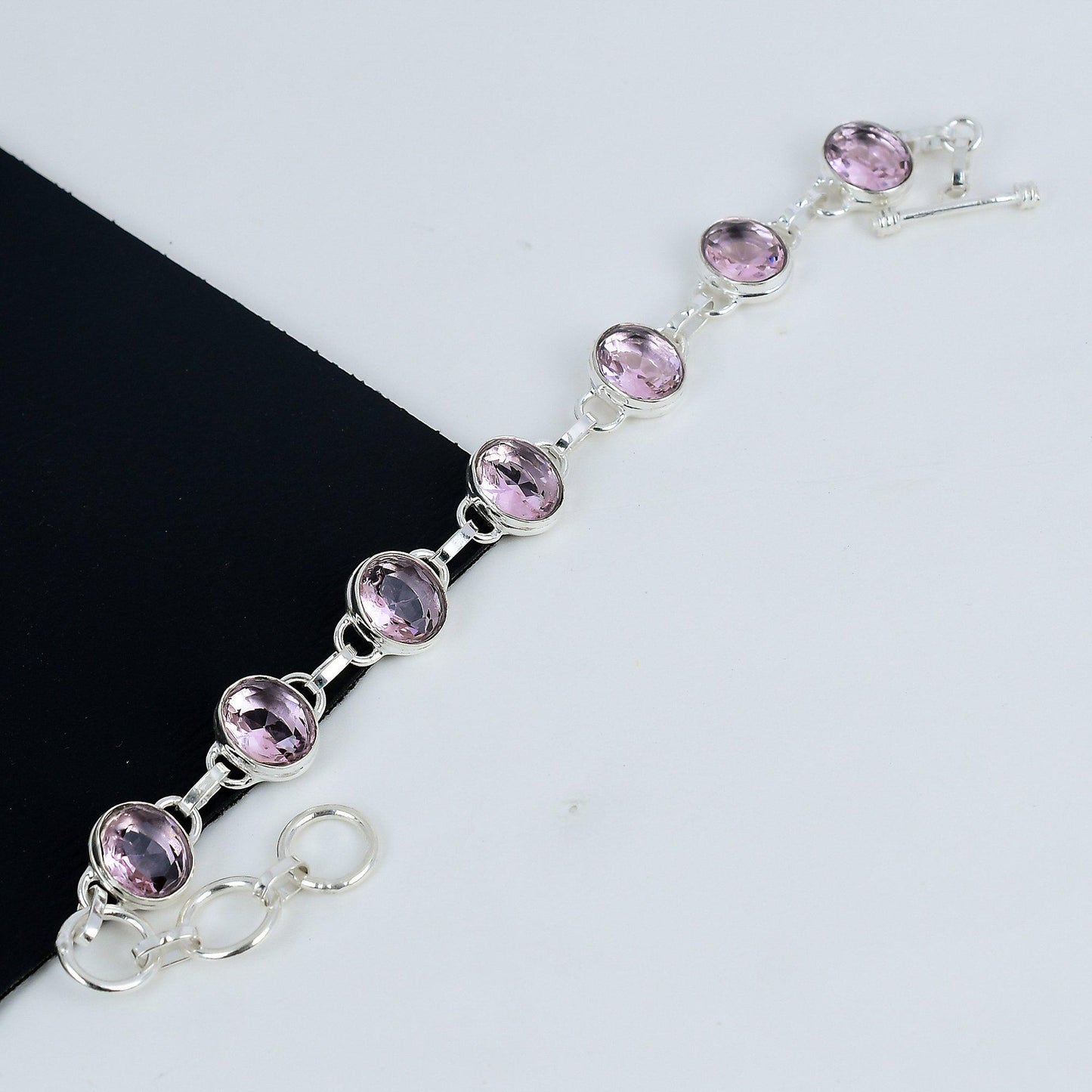 Pink Kunzite Sterling Silver Adjustable Bracelet