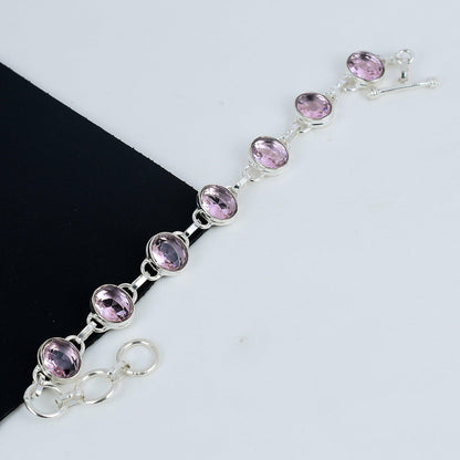 Pink Kunzite Sterling Silver Adjustable Bracelet