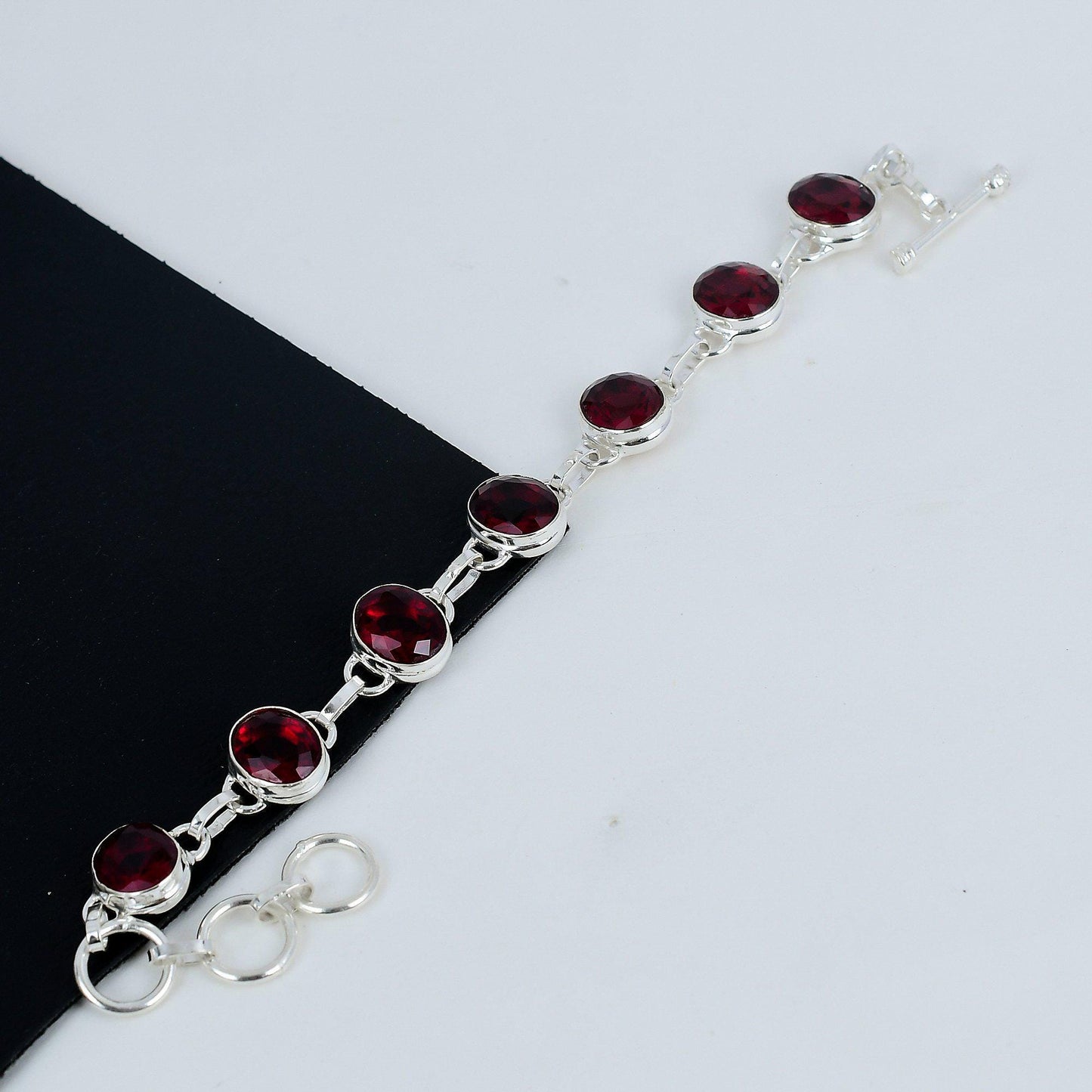 Red Garnet Sterling Silver Bracelet