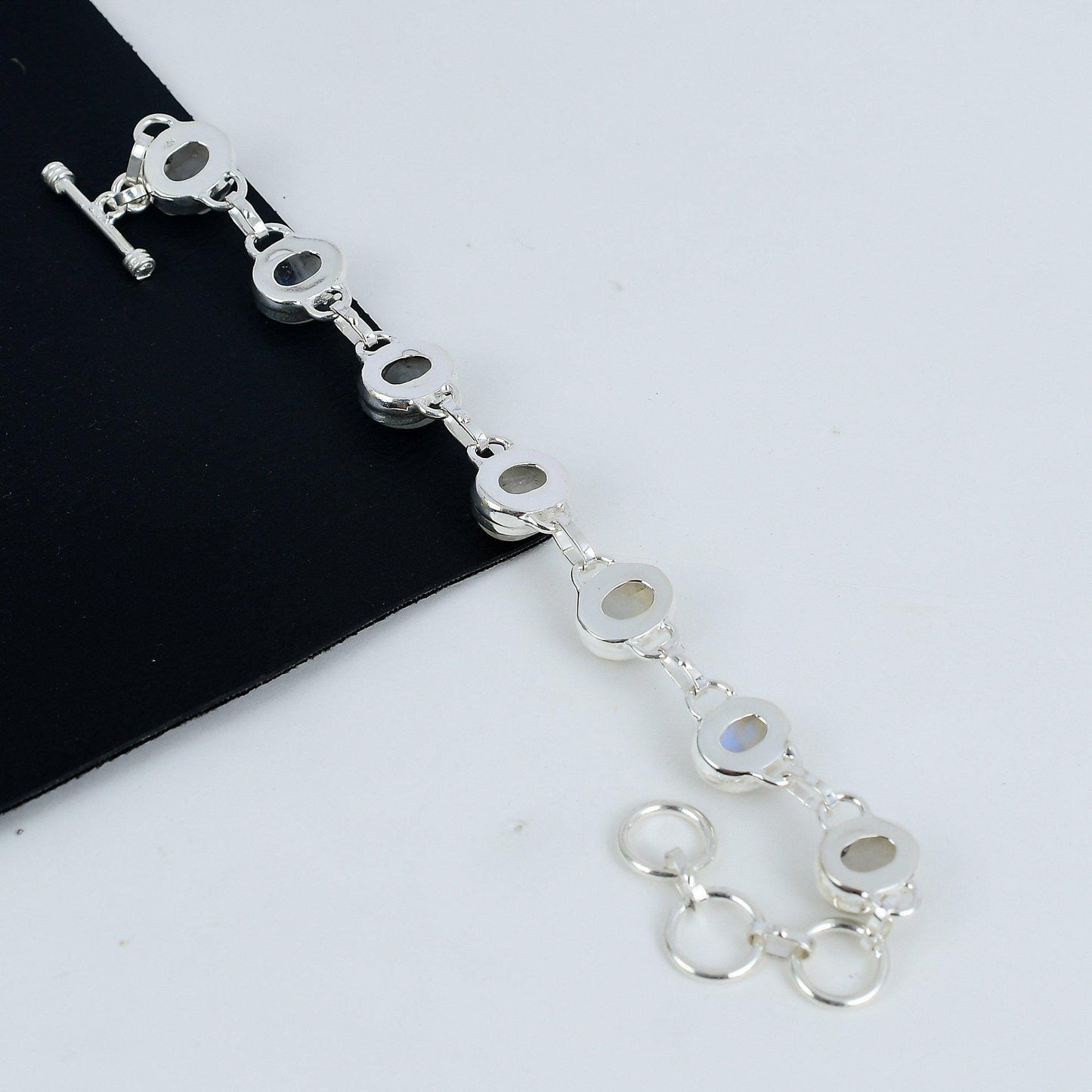 Rainbow Moonstone Gemstone Sterling Silver Bracelet