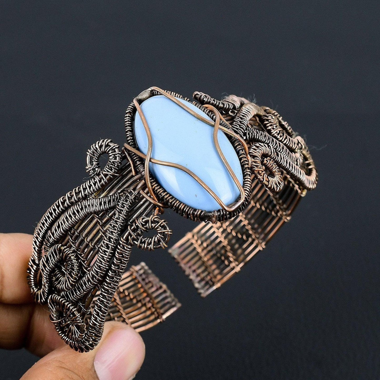 Blue Owyhee Opal Gemstone Cuff Bracelet