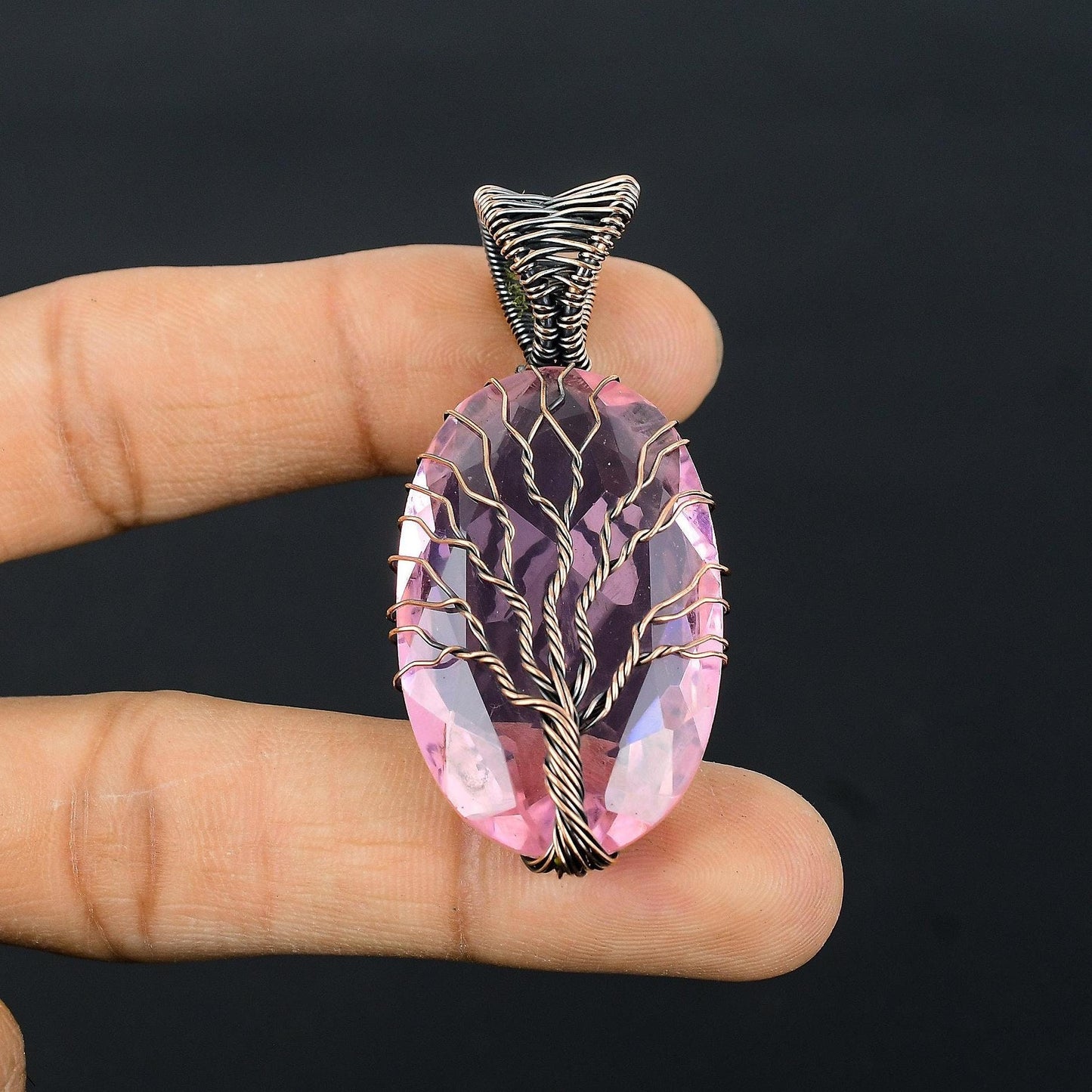 Pink Kunzite Gemstone Tree of Life Pendant