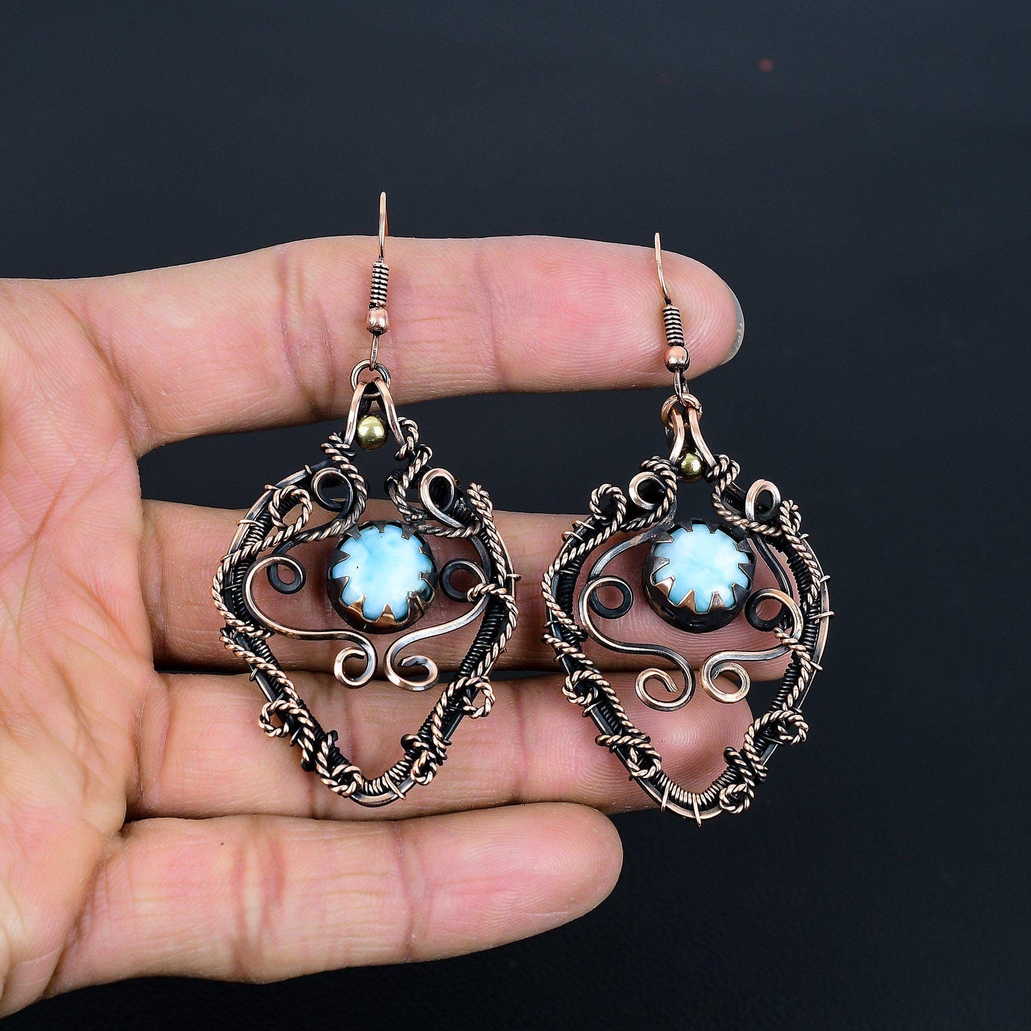 Blue Larimar Gemstone Dangle Earrings