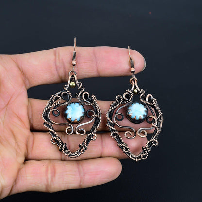 Blue Larimar Gemstone Dangle Earrings