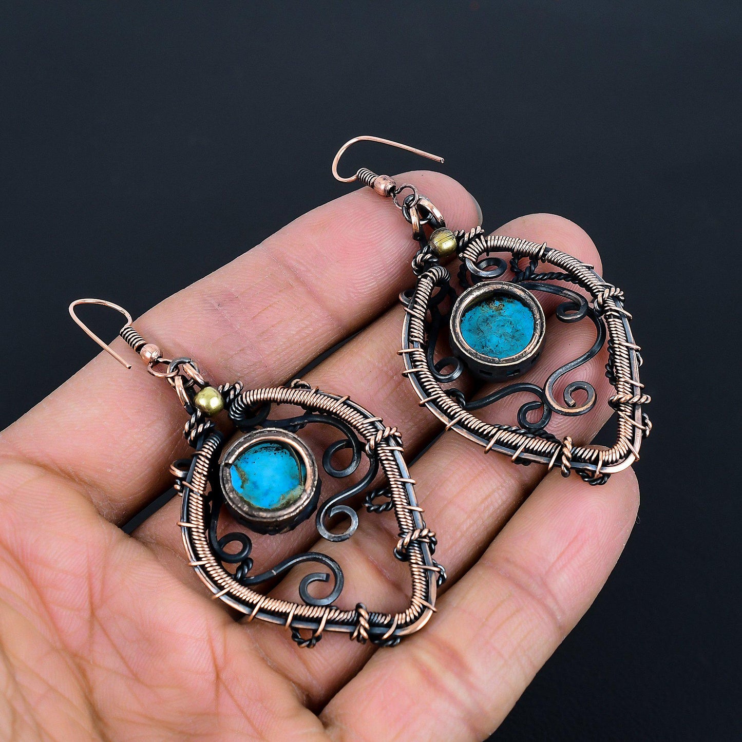 Turquoise Gemstone Wire Wrapped Earrings