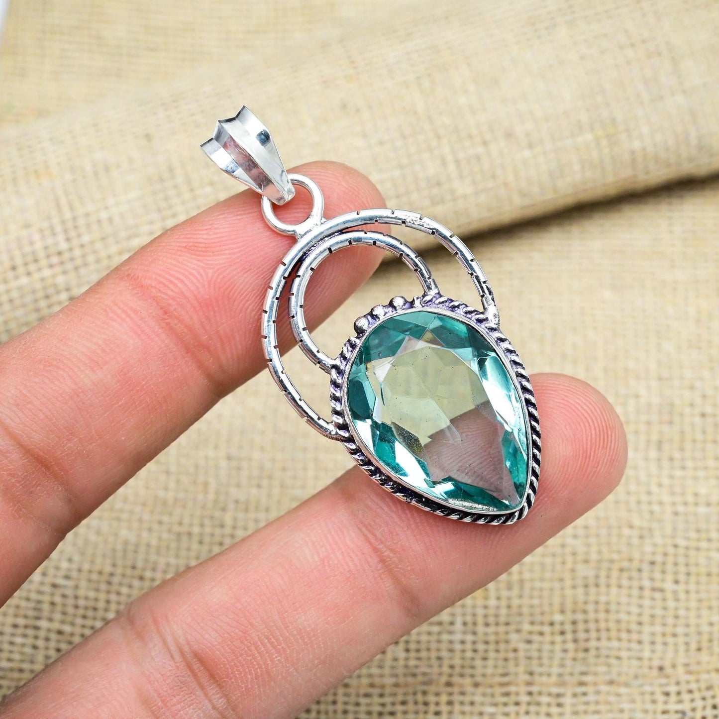 Aqua Apatite Sterling Silver Pendant