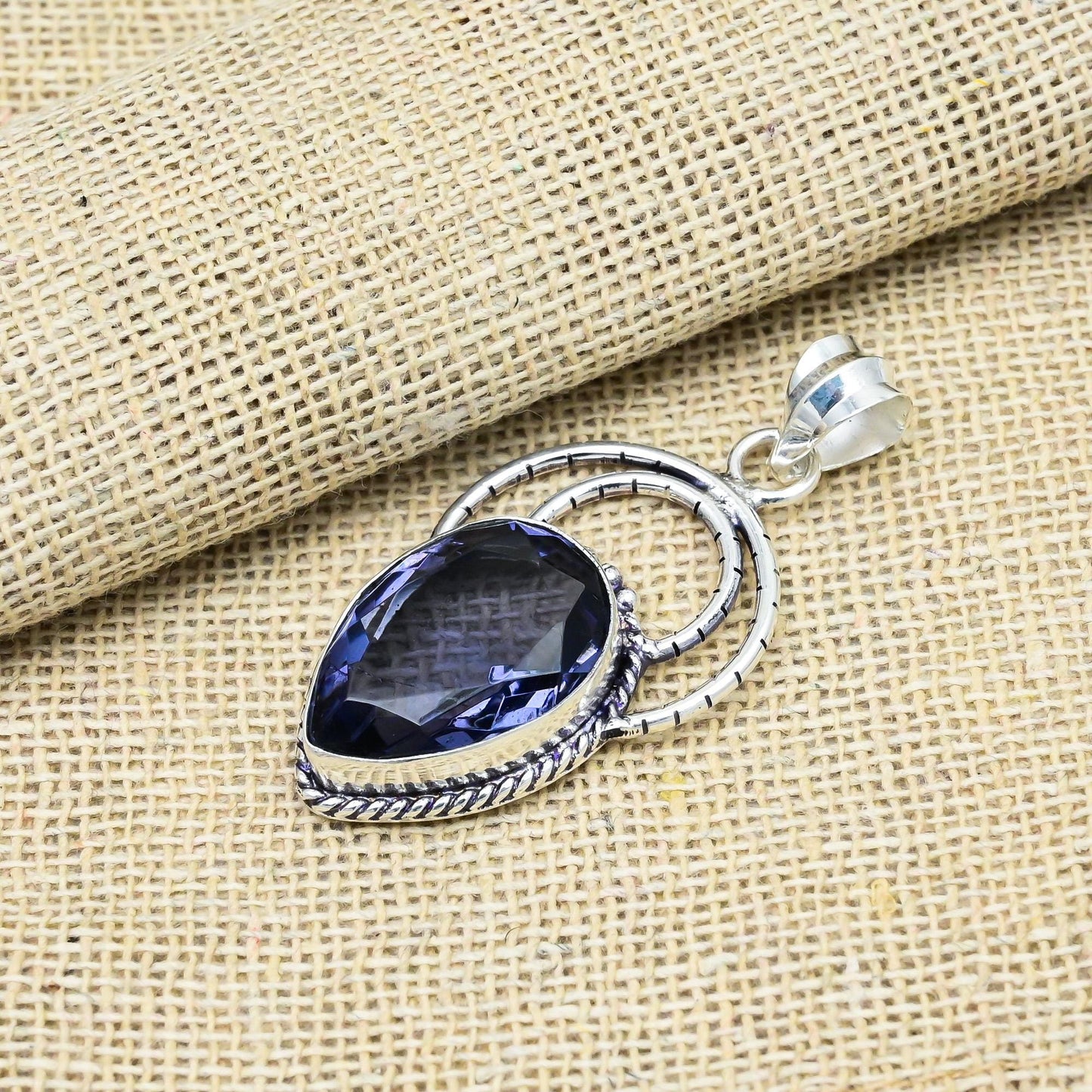 Blue Iolite Sterling Silver Pendant