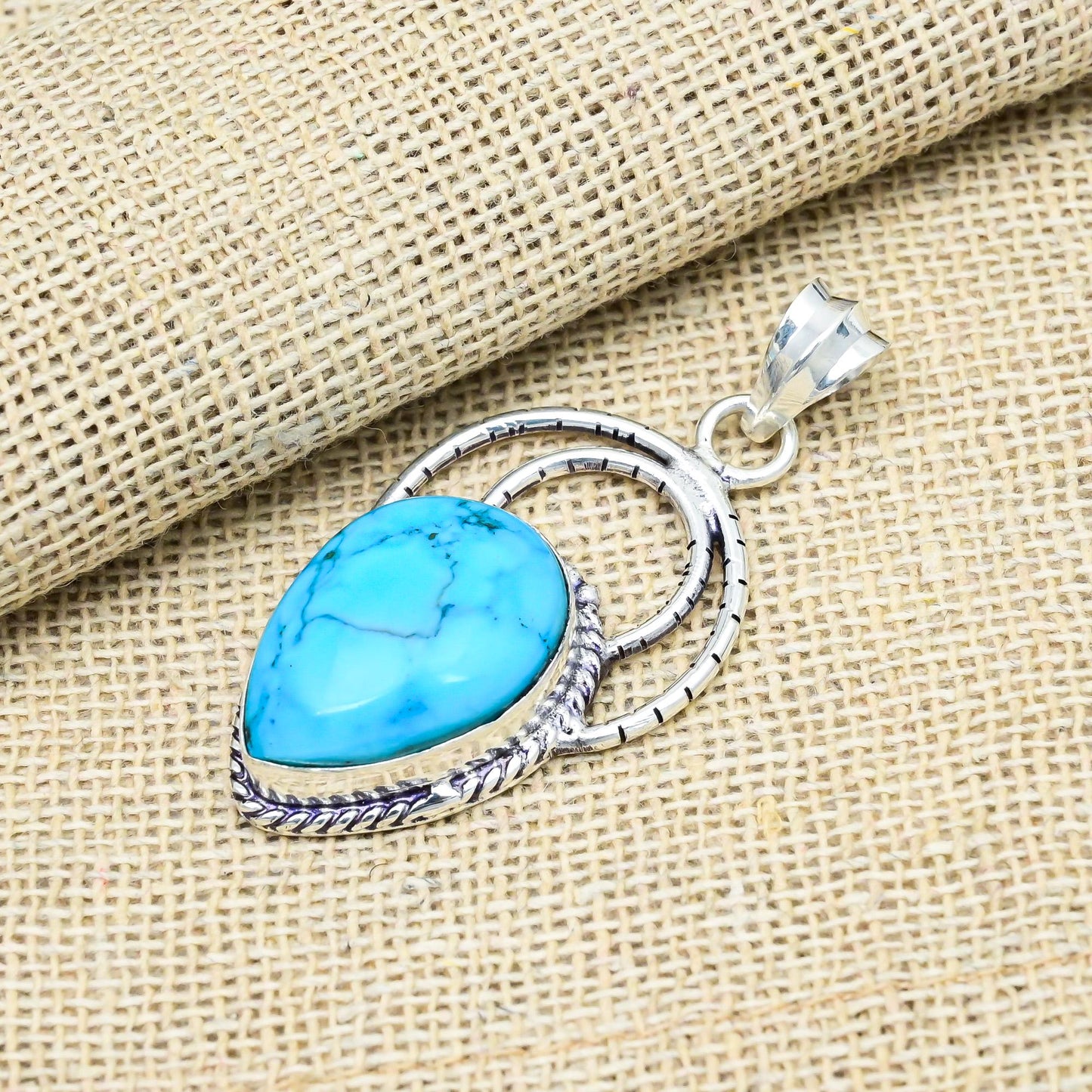 Blue Turquoise Sterling Silver Pendant