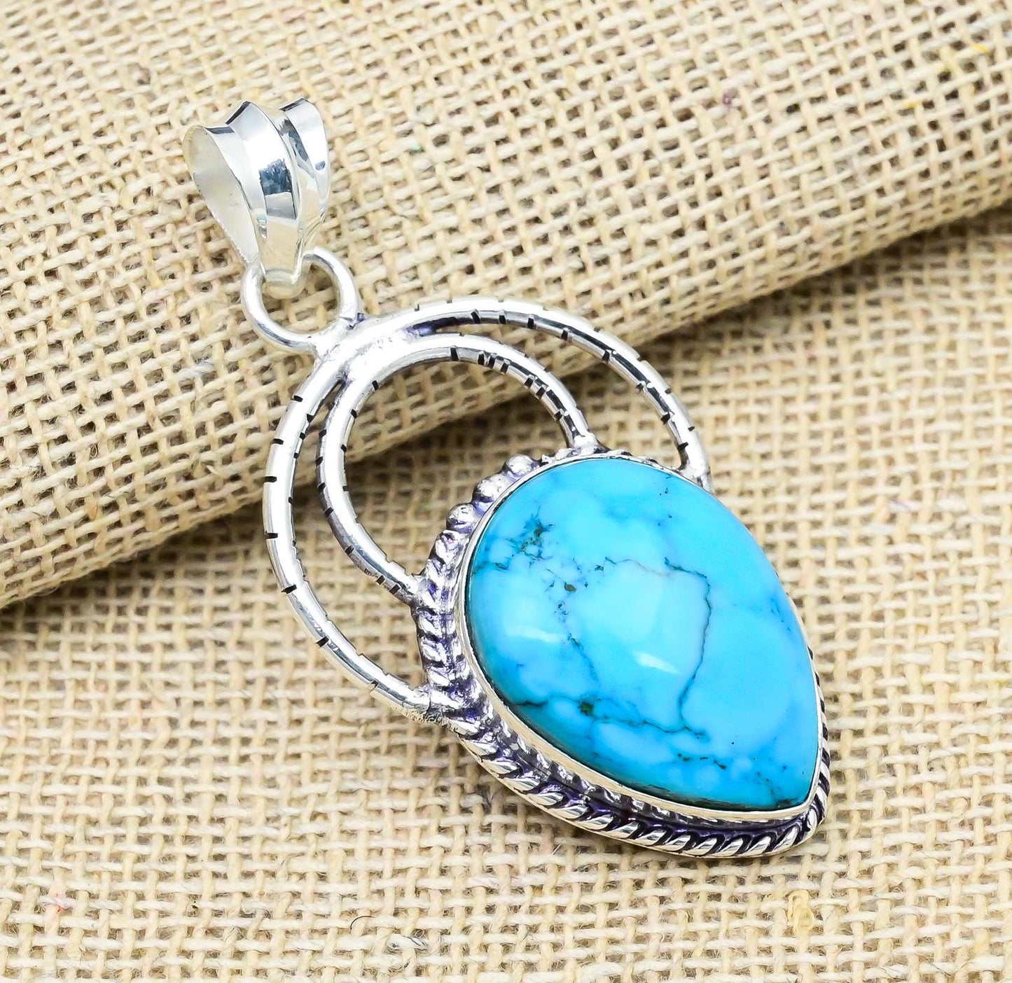 Blue Turquoise Sterling Silver Pendant