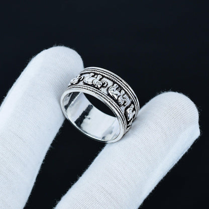 Silver Elephant Gemstone Spinner Ring