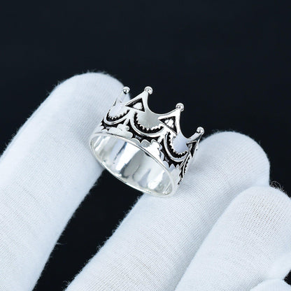 Silver Vintage Crown Gemstone Ring