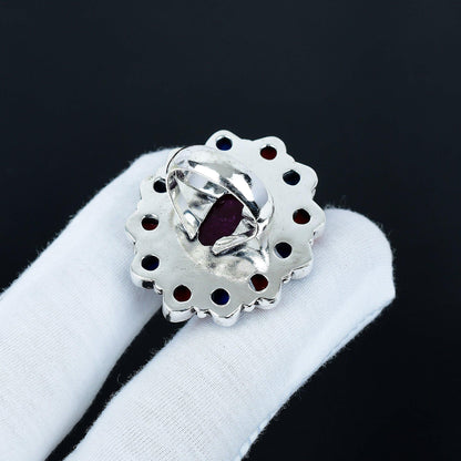 Red Ruby Coral & Blue Lapis Gemstone Ring
