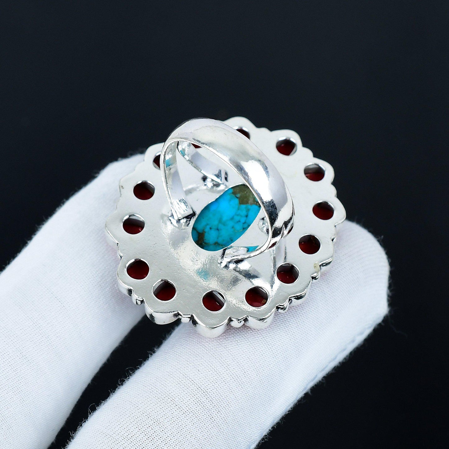Turquoise & Red Coral Gemstone Ring