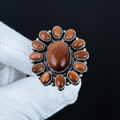 Orange Sunstone Sterling Silver Ring