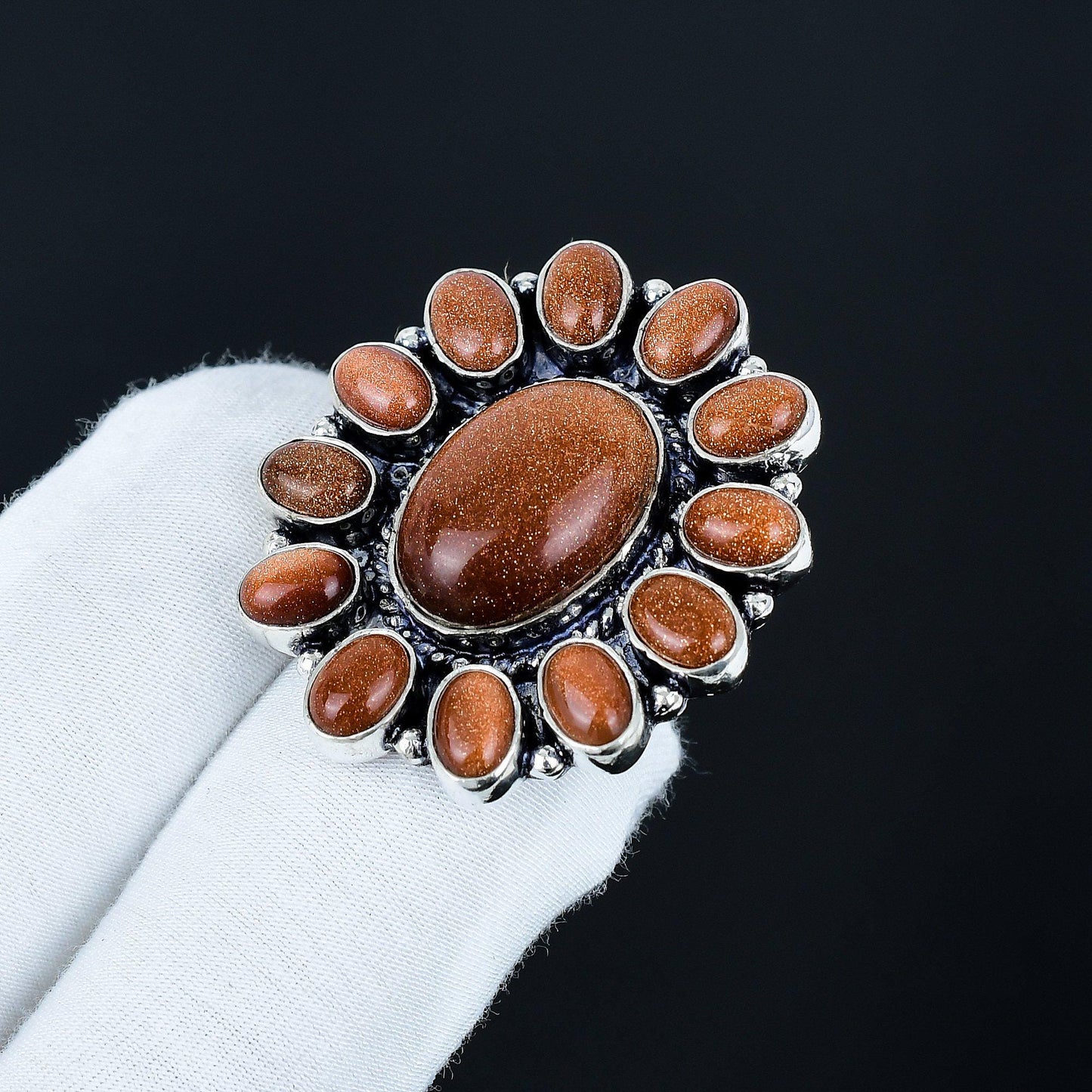 Orange Sunstone Sterling Silver Ring